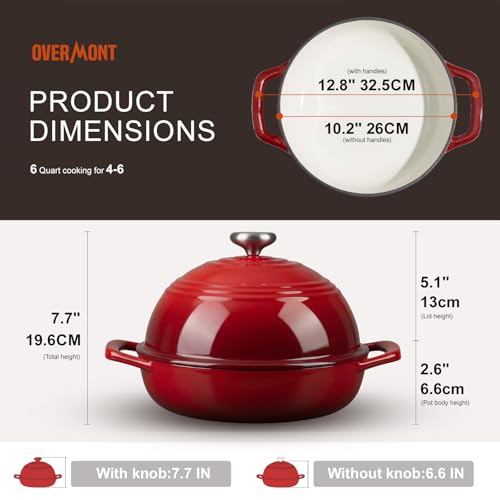 Overmont Enameled Cast Iron Dutch Oven, 6QT Bread Oven with Dome Lid Recipe by Overmont - Used condition - Image 5