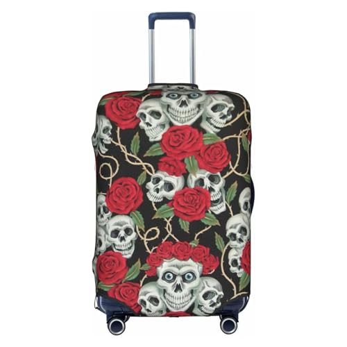 Housse de bagage fermeture éclair motif tête de mort et rose rouge en blanc XL