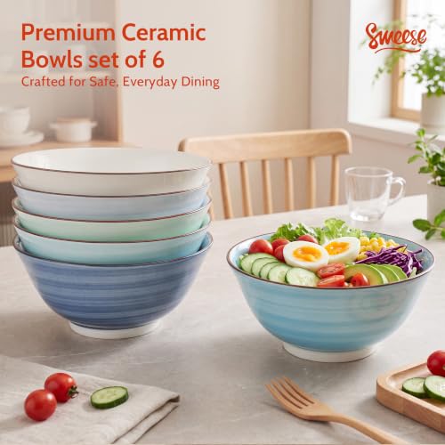 Sweese 18 oz Ceramic Soup Bowls Set of 6, Blue Pasta Bowls for Ramen, Salad, Noodles, Cereal and Soup, Stackable Serving Bowls for Everyday Meals by Sweese - Used condition - Image 5