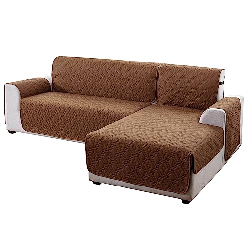 Genina Sectional Couch Covers For Dogs L Shaped Sofa Covers Chaise Lounge Cover Reversible Couch Covers For Sectional Sofa L Shape Furniture Protectors Cover For Pets, Kids (Brown, X-Large) #TOP9