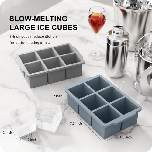 Image of VLM 3 Packs Large Ice Cube Molds with Stackable Lid,Silicone Ice Cube Tray for Freezer,Big Square Ice Tray for Whiskey,Cocktails,Bourbon and Soups