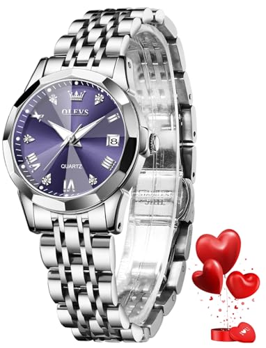 OLEVS Womens Watch Fashion Dress Diamond Roman Numerals Ladies Gold Analog Quartz Stainless Steel Waterproof Luminous Date Female Watch