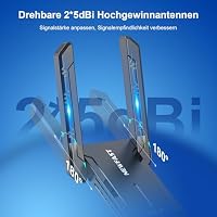 NEWFAST 5400Mbps USB WLAN Stick for PC,Tri-Band (6GHz/5GHz/2.4GHz) WiFi Adapter Mit 2 * 5dBi High Gain Antennens,WiFi 6E Wireless Adapter,USB 3.0,MU-MIMO WPA3 Encryption,Only for Windows 10/11 – Ansicht 6