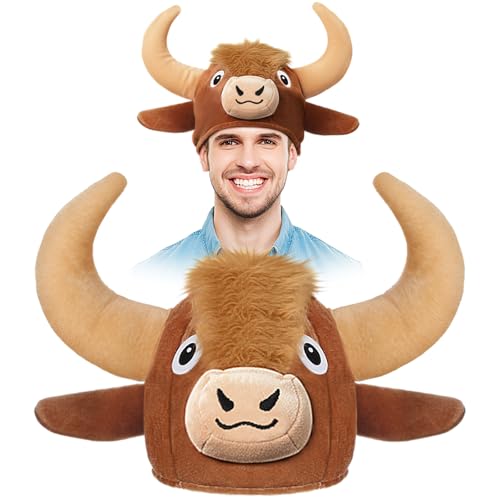 Shihanee Highland Cow Head Plush Hat Highland Cow Gift for Women Animal Headwear Party Supplies Costume Animal Hat Gifts for Women Photo Booth Prop Dress up Accessory