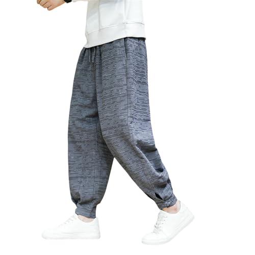 Pantalon de jogging style chinois en coton et lin jacquard pour homme