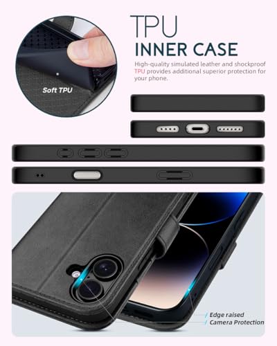 OCASE for iPhone 16 Plus Wallet Case, PU Leather Crossbody Phone Case with Removable Shoulder Strap, Kickstand, RFID Blocking Card Slots, Flip Folio Phone Cover 6.7 Inch 2024, Graphite - image 6