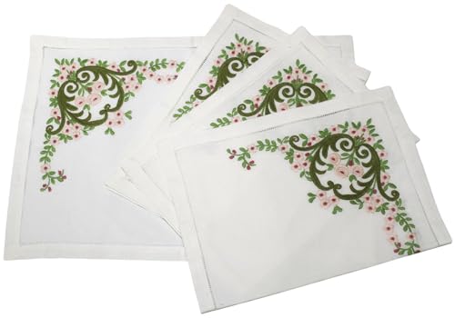 Embroidered Cotton Placemats, Cloth Mats Set of 4 14"x20" Tiny