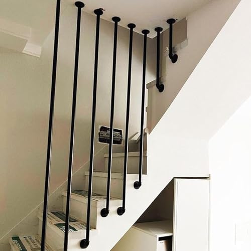 Industrial Stair Handrail, Black L-Type Wall-Mounted Grab Bar, Non-Slip Safety Railing, Wrought Iron Balustrade, Ceiling-Mounted Support Rail, for Home, Loft, Corridor