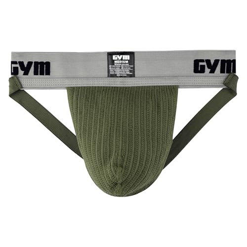 GYM Men's Workout Jockstrap with 2" Waistband (Army, Large, 1-Pack)