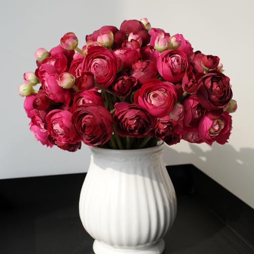 godenjegins 18 Pcs Ranunculus Artificial Flowers Burgundy Mini Faux Ranunculus Flowers Real Touch for Wedding DIY Bouquets Home Decor Arrangements