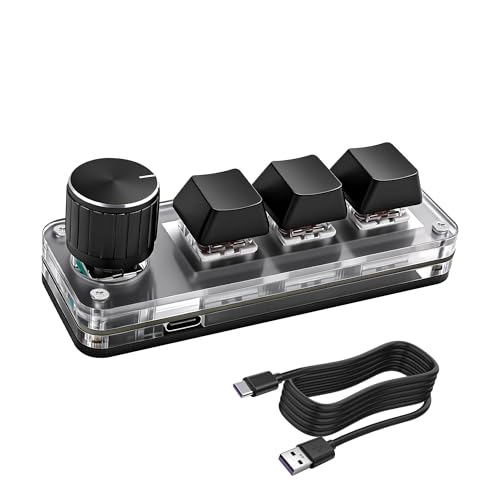 XMSJSIY Mini 3 Key Keypad Mechanical Keyboard One Handed Hot Key with Knob