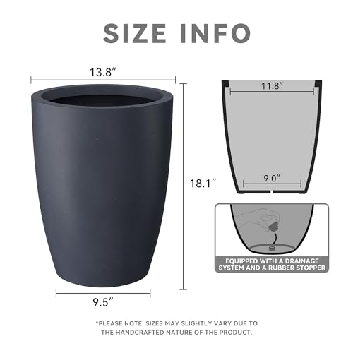 Kante 18.1" H Tall Round Concrete Planter for Outdoor Indoor, Modern Decorative Plant Pots with Drainage Hole & Rubber Plug for Home, Patio, Garden, Charcoal by Kante - Image 2