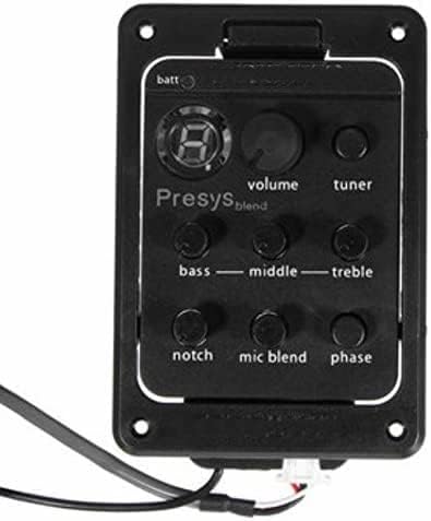Folk Acoustic Guitar Pickup Presys Blend Dual Mode Equalizer with Mic, Built-in Tuner, Bass, Mid, Treble Controls, Solder-Free Installation, Black