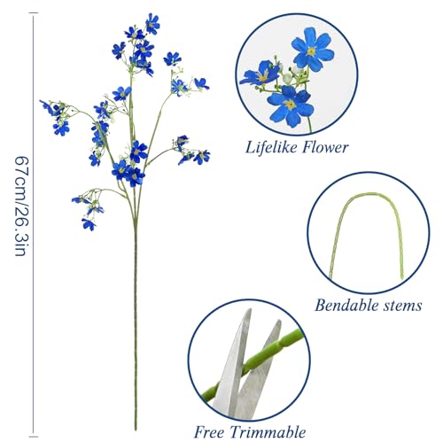 Artificial Flowers 8PCS Silk Flowers with Long Stems, Fake Flowers Bulk Fake Babys Breath, Royal Blue Flowers for Tall Vase Outdoor Garden Wedding Party Home Table Centerpiece (Blu image 6