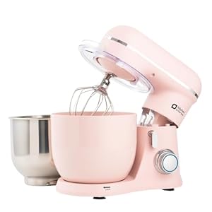 Kitchen in the box Small Stand Mixer, Mini Food Mixer for Baking with Two 3.5L Bowls, Dough Hook, Whisk, Beater, 10 Speed Settings Portable Lightweight for Daily Use (Rose Pink)
