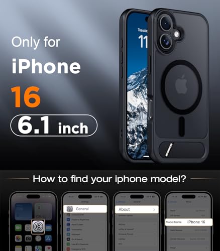Image of Magnetic Compatible with iPhone 16 Case, [Built-in Invisible Kickstand][Compatible with MagSafe] [Military Grade Shockproof] Slim Translucent Matte Phone Case for iPhone 16 6.1 inch
