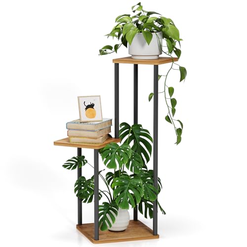Plant Stand Indoor Plant Shelf Outdoor Wood Plant Rack for Multiple Plants 3 Tiers Ladder Plant Holder for Living Room Patio Boho Home Decor for Gardening
