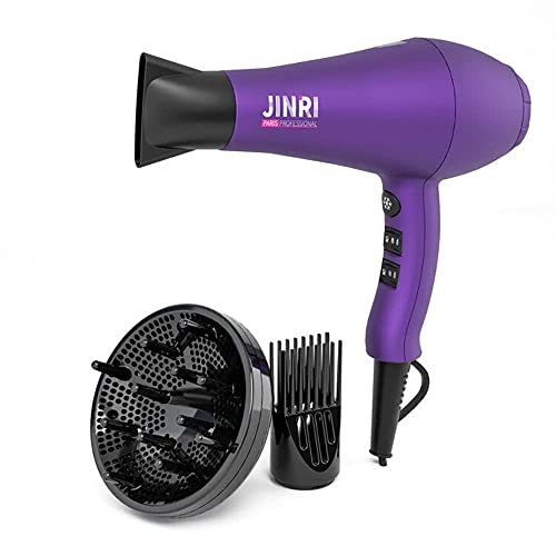 Professional Infrared Ionic Hair Dryer with Diffuser 1875W Ceramic Blow Dryer DC Motor Powerful Quiet Hair Blow Dryer with Nozzle, Tourmaline Ceramic Hairdryer with Comb Attachment