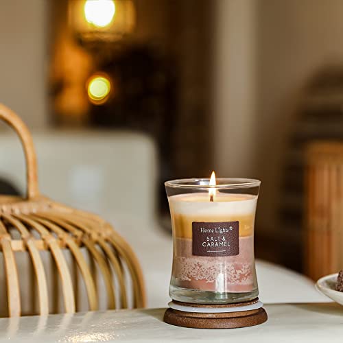 Homelights 3-Layer Highly Scented Candles - Salt & Caramel, Hourglass Large Jar Candles For Home - Burns Up To 45 Hours, Natural Soy Wax, Wooden Lid, 11.3 Oz #TOP3