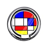 携帯リング モンドリアン 抽象絵画 赤黄青 スマホリング 3mm 超薄型 亜鉛合金製 指輪型 ホールドリング 180度 360度回転式 丸型 片手操作可能 落下防止 スタンド機能 Android/iPhone多機種対応
