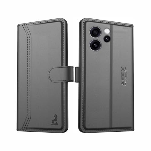 Image of AIBEX Compatible for Oppo Reno 15 Pro 5G Flip Cover Leather Finish | Inside TPU with Card Pockets | Wallet Stand | Complete Protection Flip Case Black