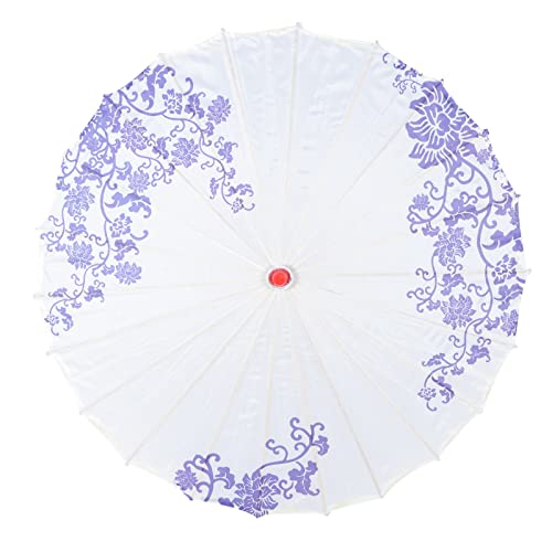 LOGOFUN Silk Cloth Umbrella Handmade Porcelain Pattern Chinese Classical Paper Parasol for Wedding Photography Outdoor Sunshade Decoration