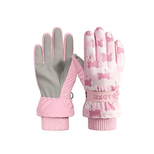 QKURT Guantes de esquí de Invierno para niños Estampado de Oso, Antideslizantes, de Poliuretano, para Trineo, Snowboard, Patinaje, Resistentes al Viento, para Nieve y Clima frío, de 2 a 8 años.