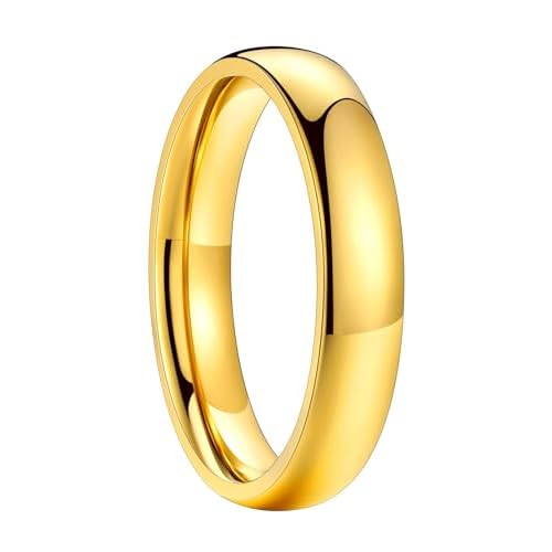 FaithHeart Band Rings 2/4/6/8 mm Width Stainless Steel/18K Gold Plated Polished Wedding Bands for Men Woman Personalized Customizable Gifts 4mm-Gold 1