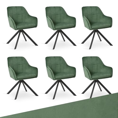 Goeurvant Drehstuhl Esszimmer 6er Set Samt Grün mit Armlehne Polsterstuhl Esszimmerstühle drehbar Küchenstuhl mit Metallbeine für Wohnzimmer Esszimmer