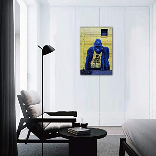 Canvas Wall Art Framed Graffiti Banksy Street Pop Art Posters Urban Gorilla Artwork For Walls Colorful Animal Prints For Living Room Bedroom 12"X16" #TOP1