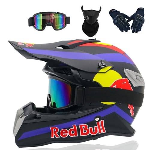 Casco Moto Integrale Per Ragazzi Casco Motocross Bambini Caschi Cross Per Adulti Uomo ATV Enduro MTB Certificato DOT/ECE Con Occhiali Maschera Guanti Caschi Da Discesa,Blue/B-XXL