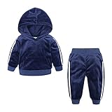 Kids Tales Boys Girls 2Pcs Velvet Hooded Tracksuit Top + Sweatpants Outfits Set(12M-8T) Blue