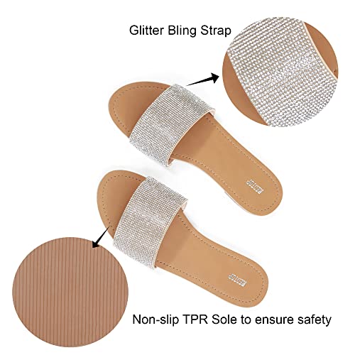 Redtop Women'S Slip On Sandals Slide Glitter Bling Casual Sandal Flat Open Toe Sparkle Slides Sliver Size 8 thumb #2
