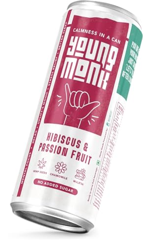Image of YOUNG MONK Calmness Drink Hibiscus & Passion Fruit Flavour | Ready to Drink Refreshing Beverage | Zero Added Sugar | Floral Hibiscus with Tropical Passion Taste | for Home & Travel (Pack 8)