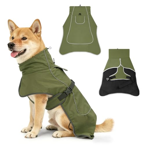 VGECEE Hundemantel Wasserdicht Winter Reflektierende Hundejacke Hundemantel Winter mit Verstellbarem Verschluss Reflektierende Jacke Hund Winterjacke aus Fleece, für Mittlere Hunde Regenmantel