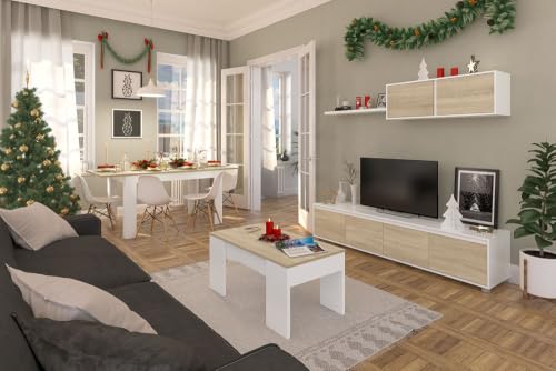 Miniatura 8 de Habitdesign Mueble De Salon Moderno, Modulos De Comedor, Modelo Alida, Acabado En Blanco Artik Y Roble Canadian, Medidas: 200 Cm Ancho X 43 Cm Alto 41 Cm Fondo