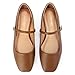 Lookyno Womens Ballet Mary Jane Flats Shoes Adjustable Strap Square Closed Toe Chic Footwear with Latex Insole, Brown, US 8
