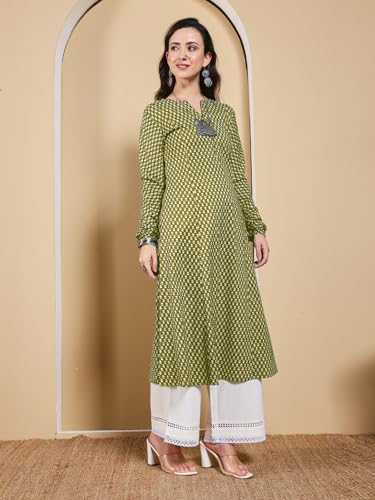 Image of FIORRA Women's Turquoise Floral Printed Anarkali Kurta