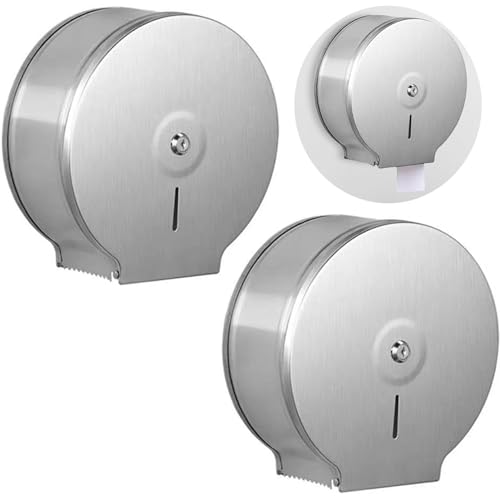 Jumbo Toilettenpapierspender, Große Rolle Wandmontage Edelstahl Wasserdichter Toilettenpapierhalter Badetuchspender mit Schloss Schlüssel (2 Stück)