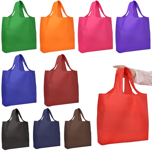 Lzerking Reusable Grocery Bags 10 Pack Reusable Grocery Bags Foldable Durable Nylon Bags Shopping Bags for Groceries with Handles Washable Heavy Duty Polyester, 10 Colors
