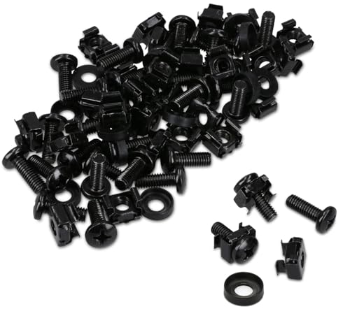 Image of kwmobile 20 Pack M6 Cage Nuts, Bolts and Washers Kit - For Patch Panel Rack Mount Equipment Data Network Cabinets Size 19 Inch and 10 Inch - Black