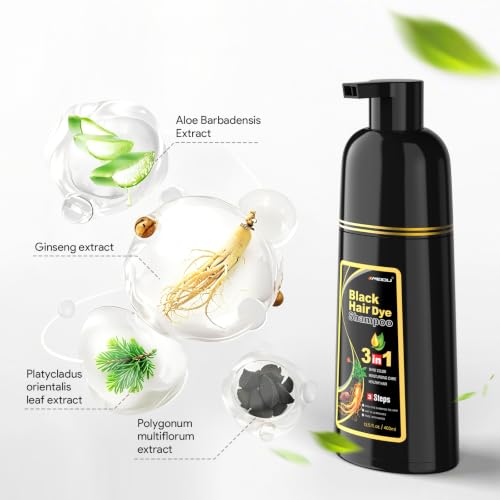 MEIDU Black Hair Dye Shampoo 3 in 1 for Gray Hair, Black Hair Dye for Women Men, Hair Color for Women (500ml,16.9oz) (Black) — view 5
