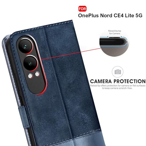 Image of TheGiftKart Flip Back Cover Case for OnePlus Nord CE 4 Lite 5G | Dual-Color Leather Finish | Inbuilt Stand & Pockets | Wallet Style Flip Cover for OnePlus Nord CE4 Lite (Faux Leather, Blue & Sky)