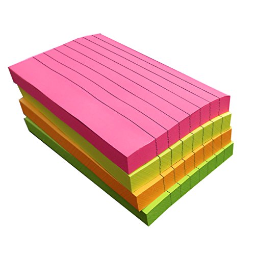 Creatiburg Lined Sticky Notes 3x5 inches 400 Sheets 100 Sheet/Pad 4 Pads/Pack 4 Bright Color Sticky Ruled Index Self-Stick Notes Easy Post Notes Individually Wrapped Office Supplies School Gifts