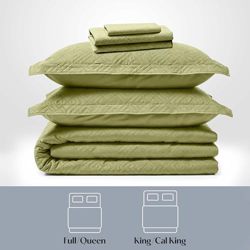 Hearth & Harbor Queen Quilt Set – All-Season Lightweight Bedspread & Coverlet with Pinsonic Weave - 7 Piece Queen Quilt Set with Pillow Shams, Olive Green - Queen Diamond by Hearth & Harbor - Used condition - Image 5