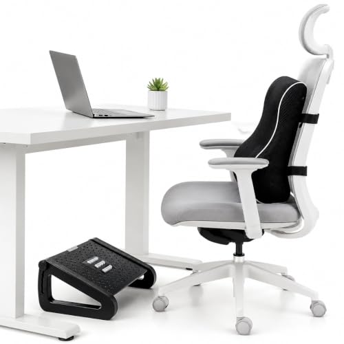 Foot Rest Under Desk & Lumbar Support Pillow for Office Chair, Set Helps Improve Sitting Posture with Anti-Slip Mats for Work Gaming