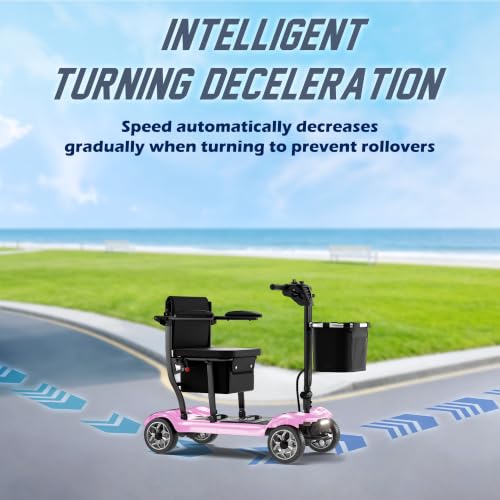 Image of 43lb Lightweight Mobility Scooter for Seniors - Airline & Cruise Approved | Foldable Portable Travel Motorized Scooters for Adults Elderly 4 Wheel with Removable Battery, 24.8MI, 300lb Capacity, Pink