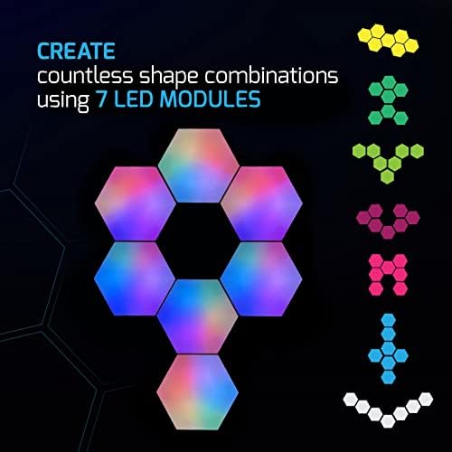 Emberela HEXlights 7-Pack App Controlled Hexagon LED Lights, RGB Wall Panels - Light Panels for Wall - Great for Living Room, Bedroom and Game Room Decor - Includes Stand for Tabletop