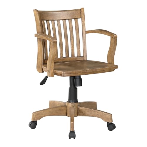 OSP Home Furnishings Deluxe Wood Bankers Home Office Desk Chair with Adjustable Height Locking Tilt and Heavy Duty Base Medium Oak Finish