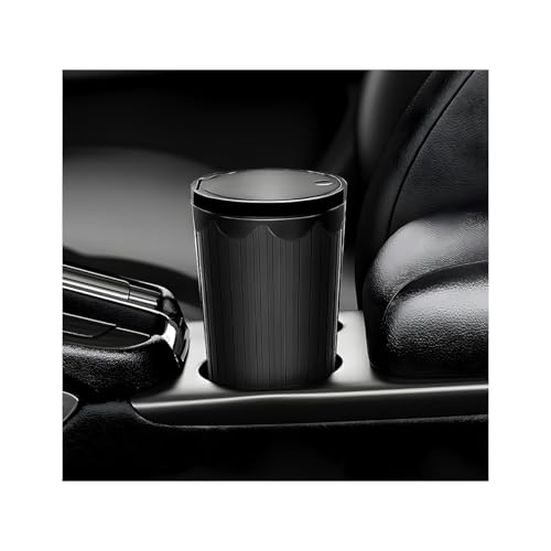 Image of Car Cup Holder Trash Can with Lid, Mini Waterproof Plastic Auto Door Pocket Cup Holder Dustbin, Leakproof Portable Round Cup Holder Trash Storage Organizer, Car Accessories (Black)